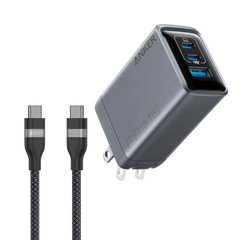 Anker Prime Charger (100W, 3 Ports, GaN) and Anker USB-C to USB-C Cable (3 ft / 6 ft, 240W, Upcycled-Braided)