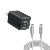 Anker <b>523</b> Charger (Nano 3, 47W) and New Nylon USB-C to USB-C 100W Cable (10 ft)