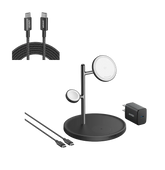 Anker MagGo Wireless Charging Station (3-in-1 Stand) and New Nylon USB-C to USB-C 100W Cable (10 ft)