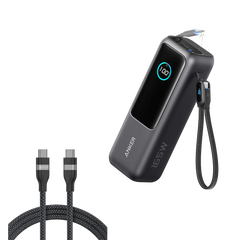 Anker Laptop Power Bank (25K, 165W, Built-In and Retractable Cables) and Anker USB-C to USB-C Cable (3 ft / 6 ft, 240W, Upcycled-Braided)