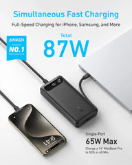 Anker Power Bank (20K, 87W, Built-In USB-C Cable) and Anker USB-C to USB-C Cable 3 ft