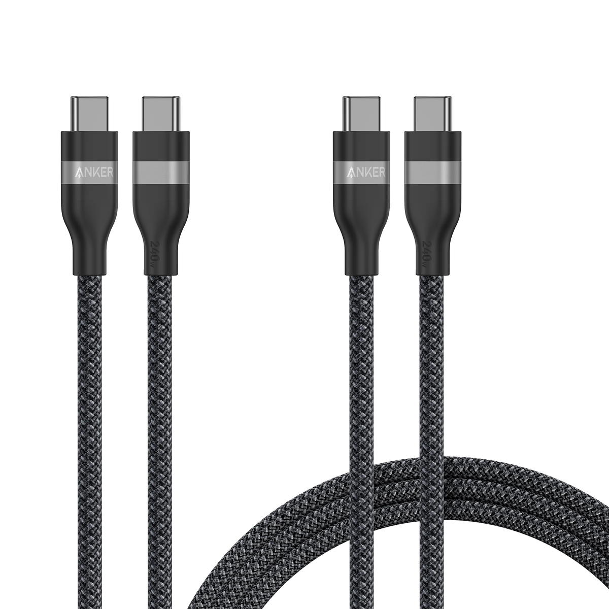 Anker USB-C to USB-C Cable (3 ft / 6 ft, 240W, Upcycled-Braided, 2-Pack)