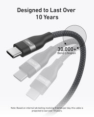 Anker USB-C to USB-C Cable (3 ft / 6 ft, 240W, Upcycled-Braided, 2-Pack)