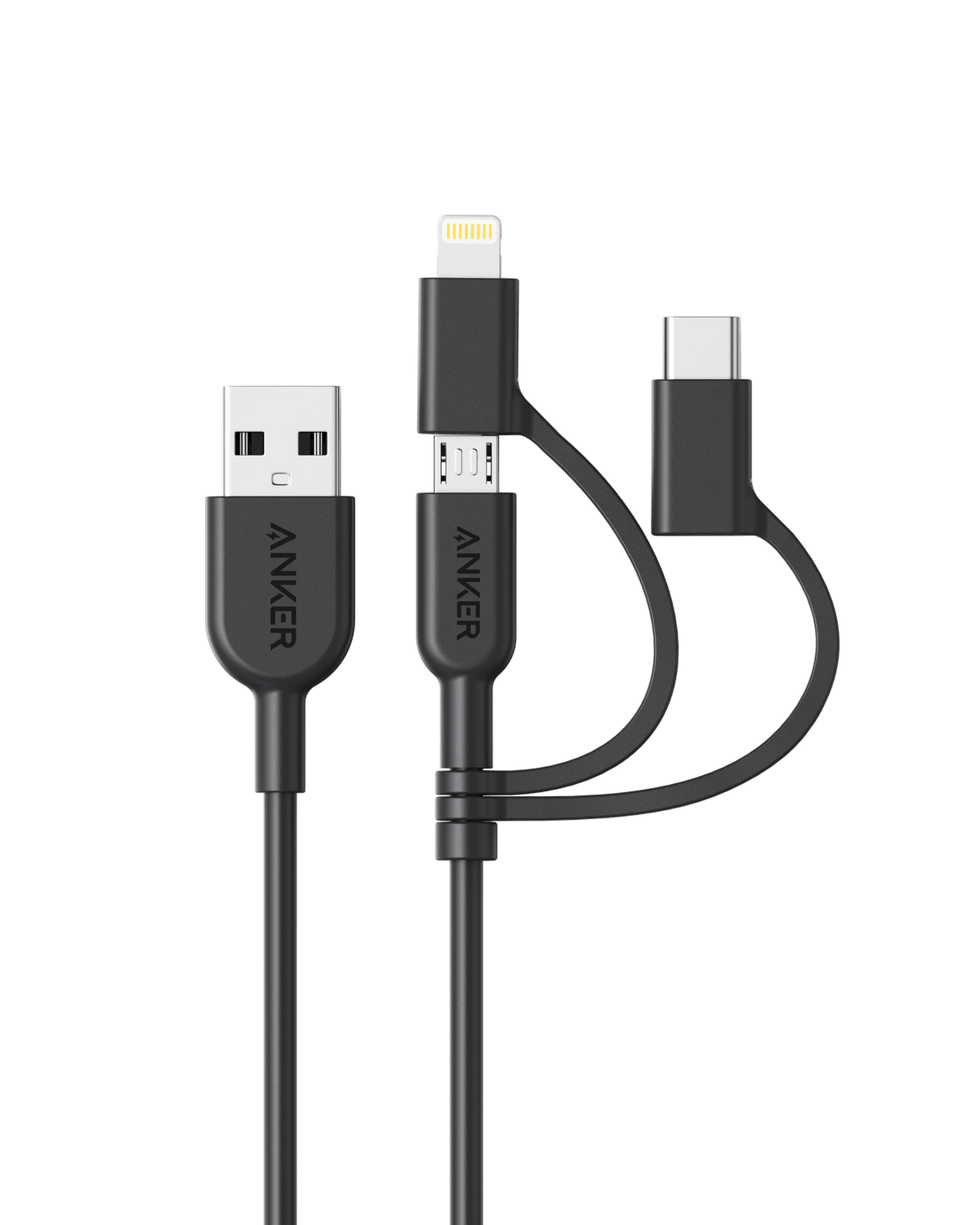Anker <b>321</b> USB-A to Lightning Cable (3 ft 3-in-1)