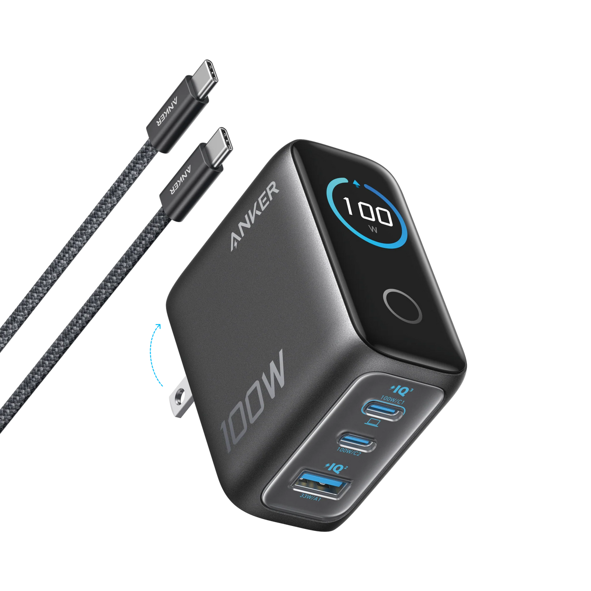 Anker Charger (100W, 3 Ports, Smart Display)