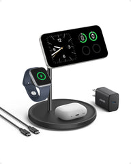 Anker MagGo Wireless Charging Station (3-in-1 Stand) and New Nylon USB-C to USB-C 100W Cable (10 ft)