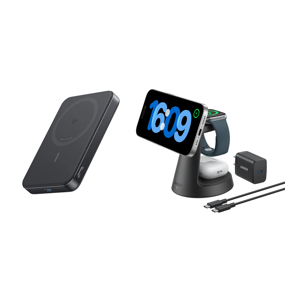 Anker MagGo Wireless Charging Station (3-in-1, Dock Stand) and  Power Bank (10K, Slim)