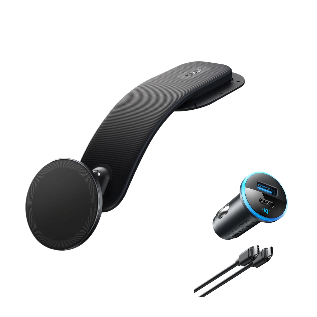 Anker Nano Car Mount (Magnetic, Detachable Pad) and Anker <b>323</b> Charger (52.5W) with USB-C to USB-C cable