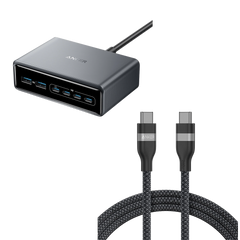 Anker Prime Charger (200W, 6 Ports, GaN)  and Anker USB-C to USB-C Cable (6 ft, 240W, Upcycled-Braided)