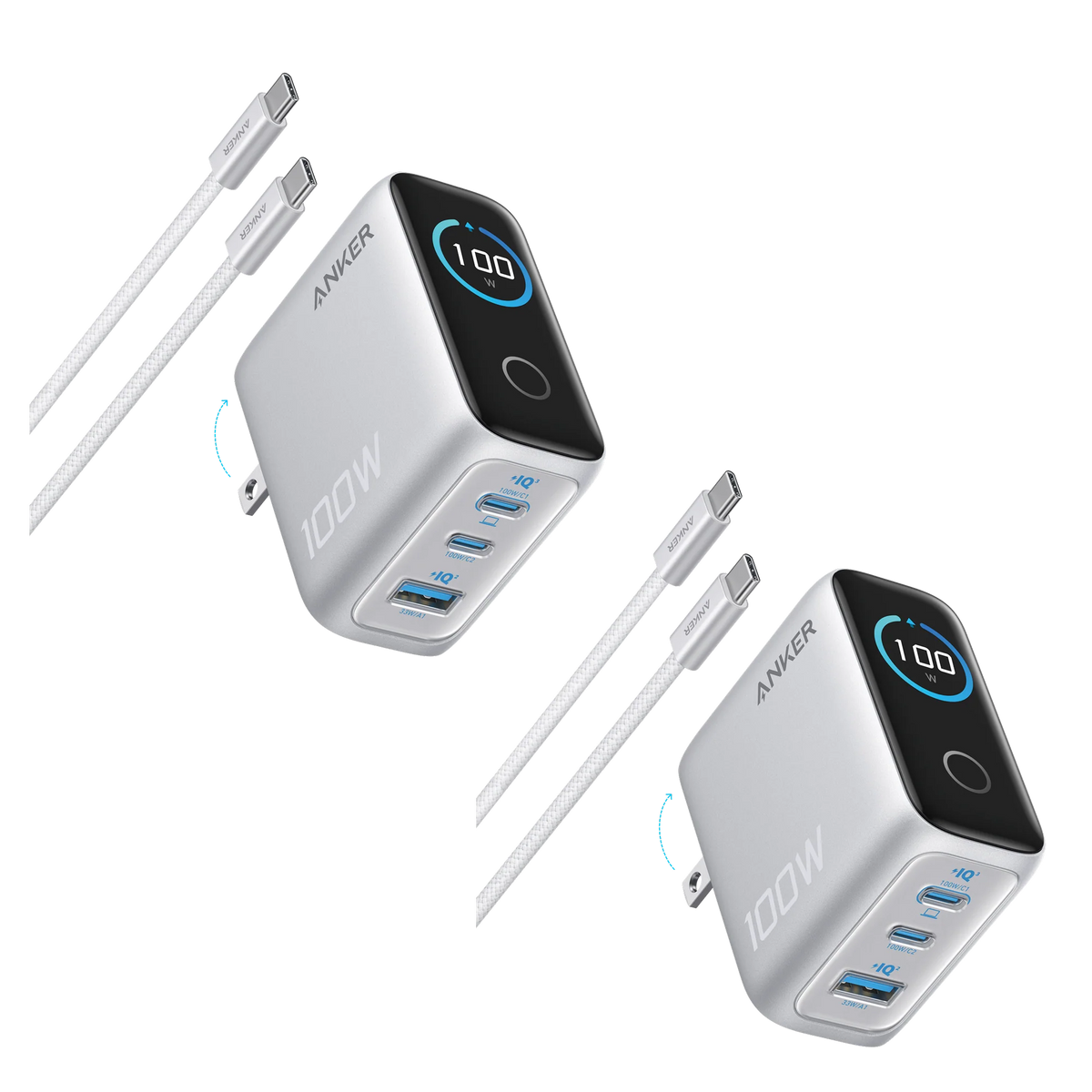 Anker Charger (100W, 3 Ports, Smart Display) 2-Pack