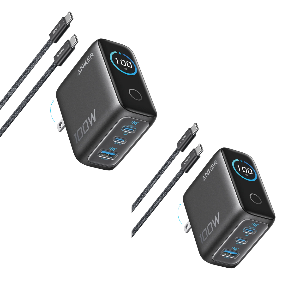 Anker Charger (100W, 3 Ports, Smart Display) 2-Pack