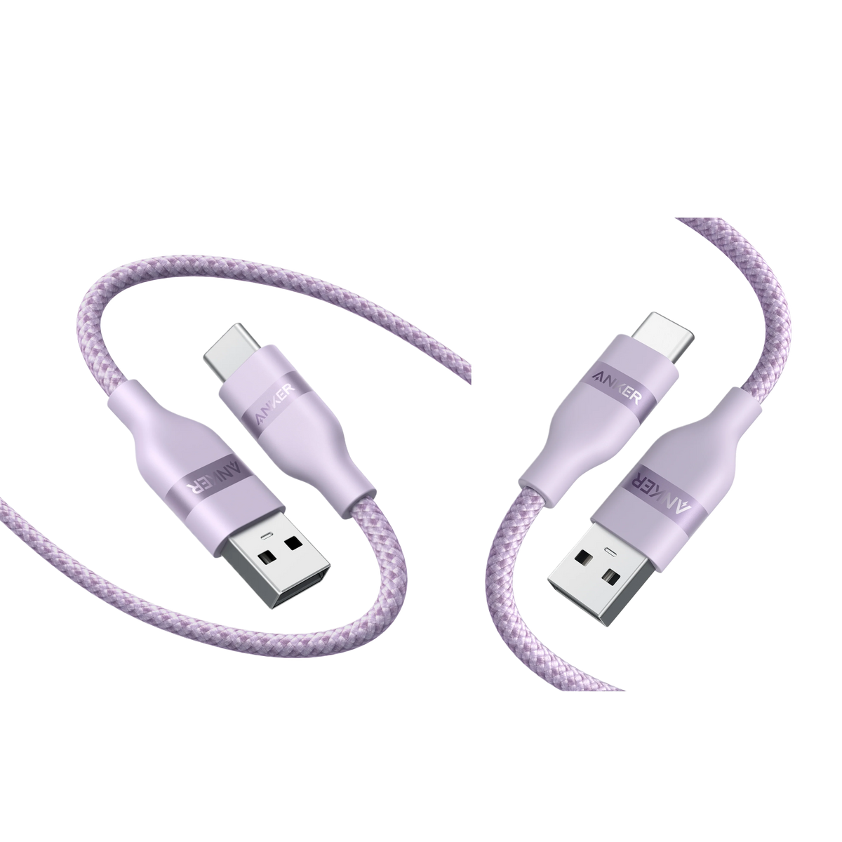 Anker USB-A to USB-C Cable (3 ft, Upcycled-Braided)（2 Pack，Violet）