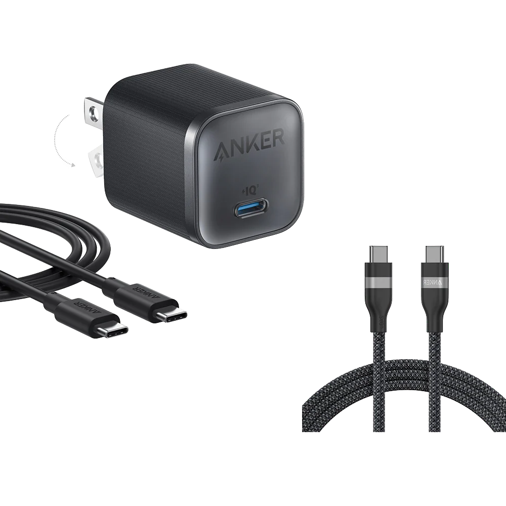 Anker Nano Charger (45W) with USB-C to USB-C Cable and Anker USB-C to USB-C Cable (6 ft, 240W, Upcycled-Braided)