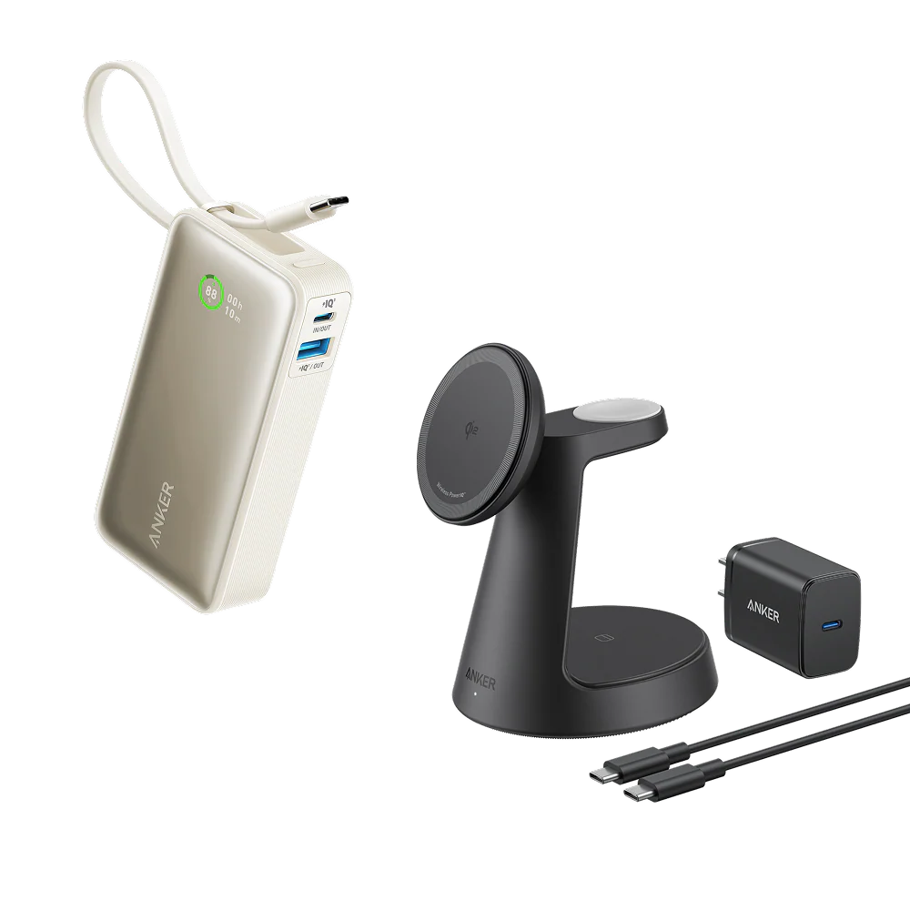 Anker Nano Power Bank (30W, Built-In USB-C Cable) & Anker MagGo Wireless Charging Station (3-in-1, Dock Stand)