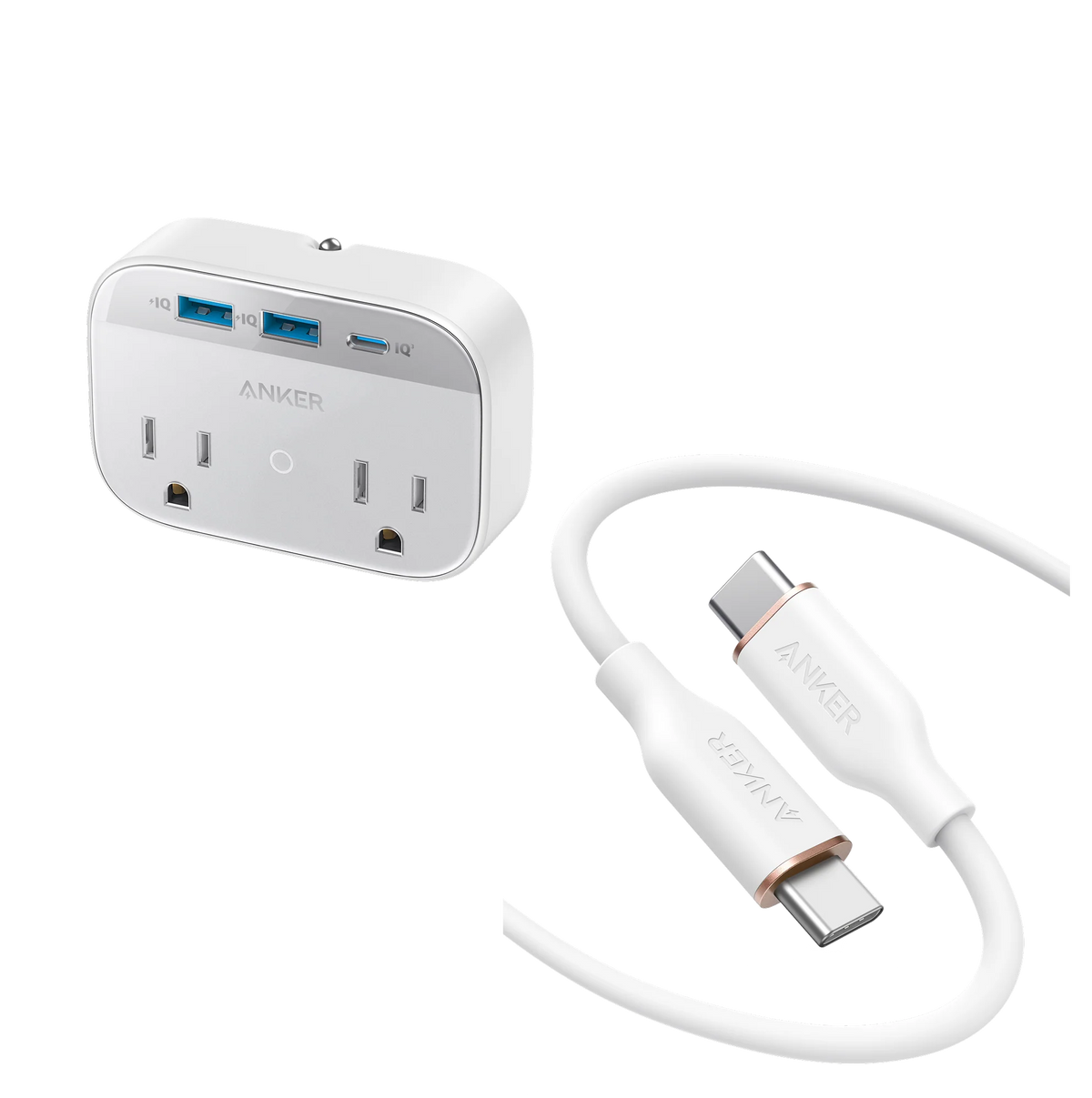 Anker Outlet Extender (5-in-1, 30W) and USB-C to USB-C Cable (Flow, Silicone)