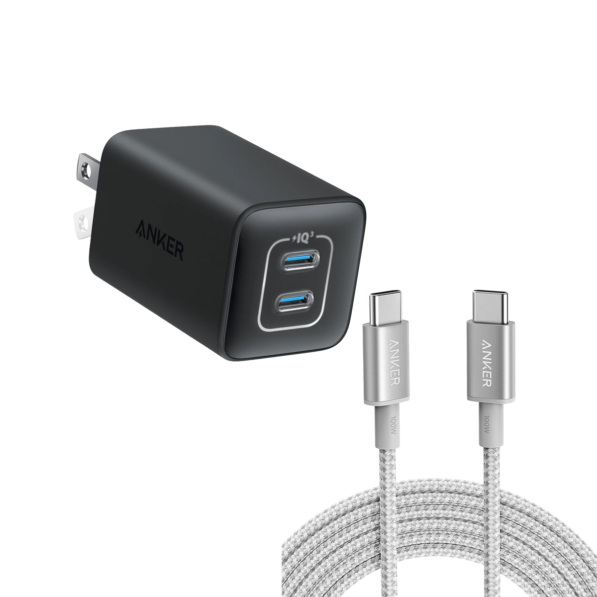 Anker <b>523</b> Charger (Nano 3, 47W) and New Nylon USB-C to USB-C 100W Cable (10 ft)