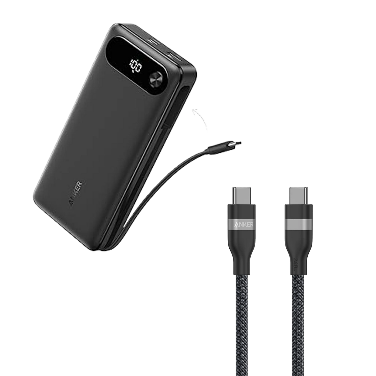 Anker Power Bank (20K, 87W, Built-In USB-C Cable) and Anker USB-C to USB-C Cable 3 ft