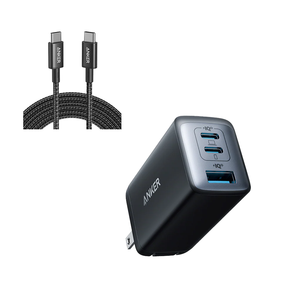 Anker <b>735</b> Charger (Nano II 65W) and New Nylon USB-C to USB-C 100W Cable (10 ft)