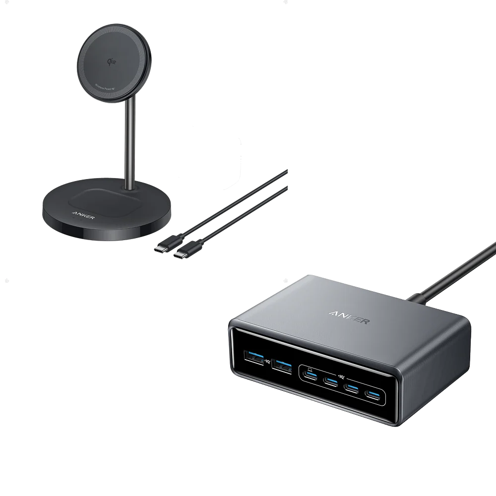 Anker Prime Charger (200W, 6 Ports, GaN) & Anker MagGo Wireless Charger (2-in-1, Stand)