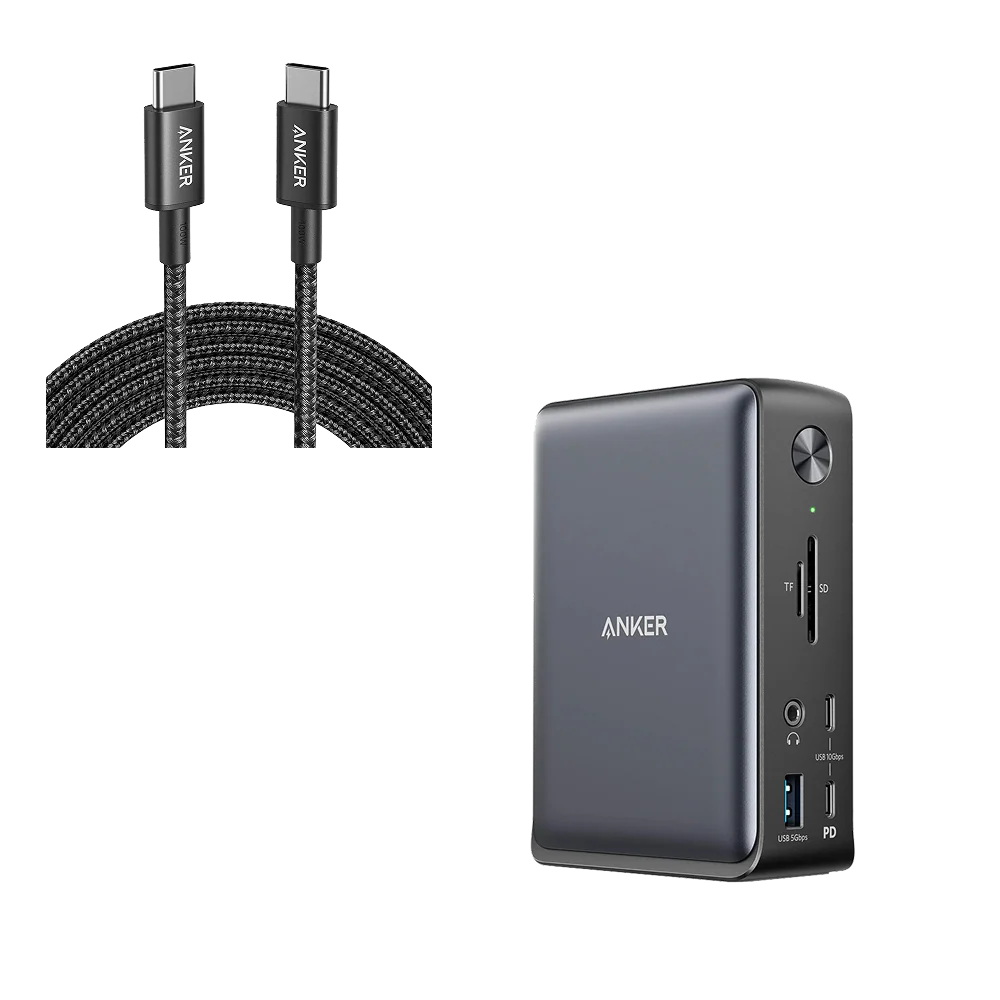 Anker <b>575</b> USB-C Docking Station (13-in-1) & New Nylon USB-C to USB-C 100W Cable (10 ft)