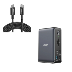 Anker <b>575</b> USB-C Docking Station (13-in-1) & New Nylon USB-C to USB-C 100W Cable (10 ft)