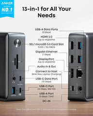 Anker <b>575</b> USB-C Docking Station (13-in-1) & New Nylon USB-C to USB-C 100W Cable (10 ft)